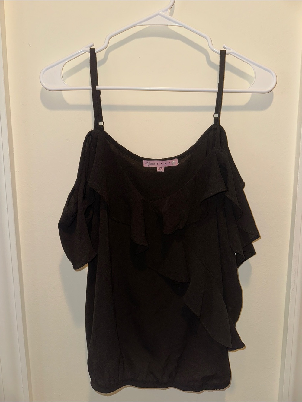 Crave Fame Black Ruffle Cold-Shoulder Camisole